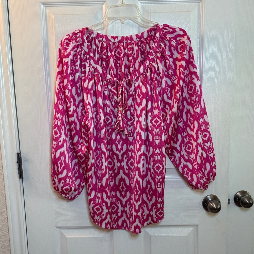 Vibrant Pink and White Women's Blouse